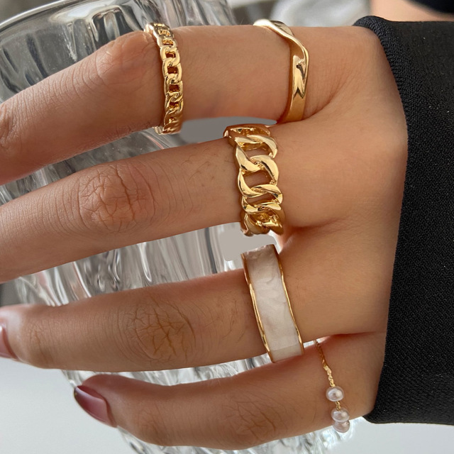 Bohemian Pearl Heart Butterfly Rings Set for Women Girls Simple Chain Finger Tail Rings NEW Bijoux Jewelry Gifts Ring Female