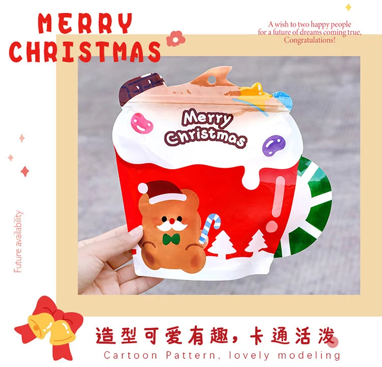 Description Picture 5 of item10/100PCS Stand-up Plastic Christmas Cartoon Zipper Packaging Bag DIY Cute Sugar Candy Snack Child Xmas Gifts Storage Pouches