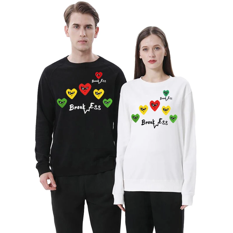 

Break Egg Men Women Sweater Cotton Heart Glasses Embroidery Colorful Multiple Heart Print Thick Fleece O-neck Loose Hoodie