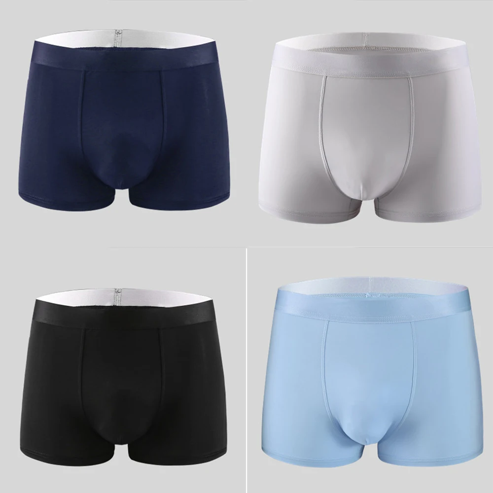 4 Pcs Boxers Ice Silk Men's Panties Shorts Underwear Graphene Breathable Underpants Thin Boxer Large Size L-4XL 3
