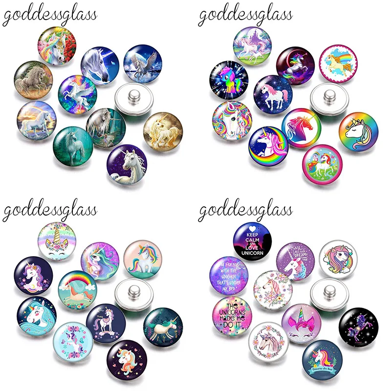Dreamy Unicorn Magic Pegasus Disegni 10Pcs Mix Round Photo 18Mm/12Mm Bottoni Automatici Per 18Mm/12Mm Snap Jewelry Risultati Fai Da Te