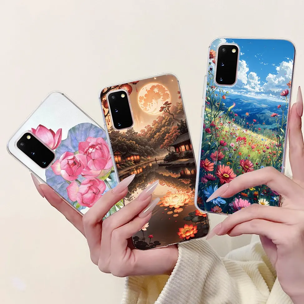 Clear Cute Cat and Fashion Flower Painted Phone Case Cover
