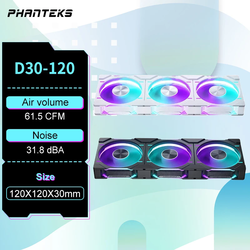 Phanteks d30-120ケース120mmファン調/逆の流れ4ピンpwm、厚さ30mm/4面