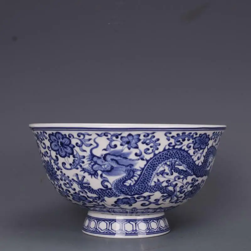 

5.2 inch Blue and White Porcelain Dragon Design Bowl - Chinese Qing Dynasty Qianlong