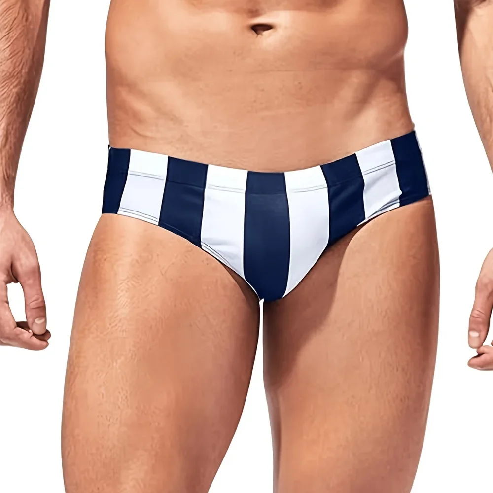 Men's Triangular Elastic Swimming Trunks Vertical Stripes Sports Swimsuits Shorts
