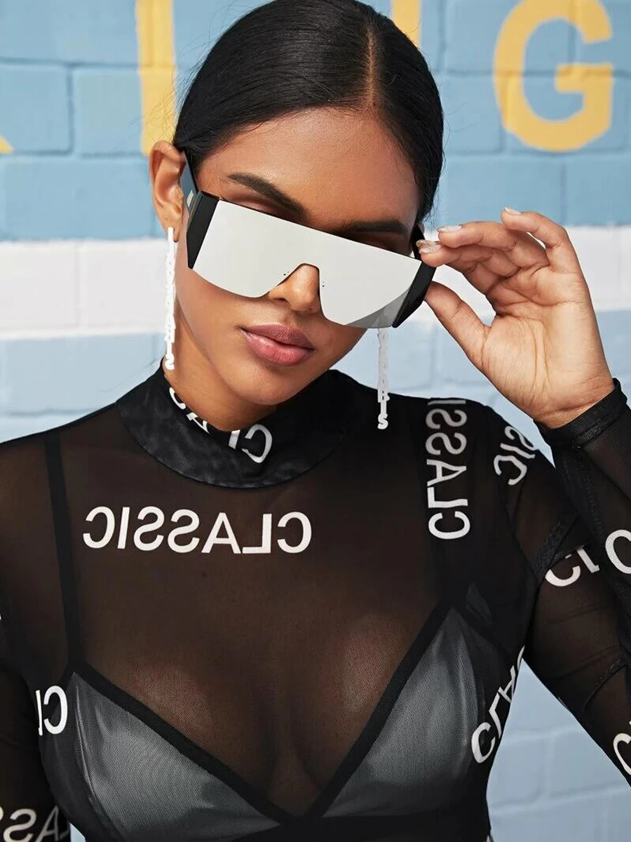 Flat Top Classic Square Sunglasses Woman Brand Designer Shield Punk Mirror One Piece Eyewear Coating Shades UV400_voghion.com
