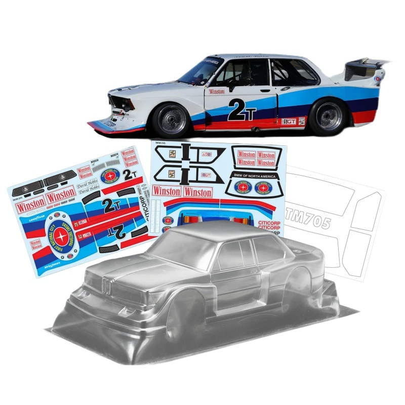 

1/10 Mini BMW320i 1978 прозрачный корпус Lexan с задним спойлером, на дороге, 210 мм Дрифт шасси, Tamiya M-шасси