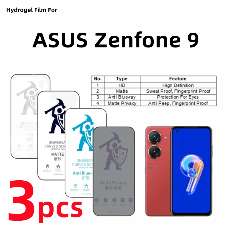 

3pcs HD Hydrogel Film For ASUS Zenfone 9 Matte Screen Protector For ASUS Zenfone 9 Eye Care Blueray Anti Spy Protective Film