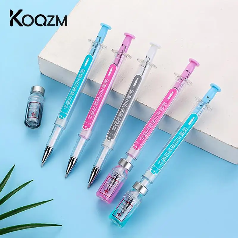 1Pc Creative Syringe Modelling Neutral Pen Gel Signature Pens Students Nurse Gift Black Water Kawaii Student Stationery 1pcs multicolor syringe pens novelty liquid syringe ballpoint pen needle tube shape black ink ballpoint ball point pen gift