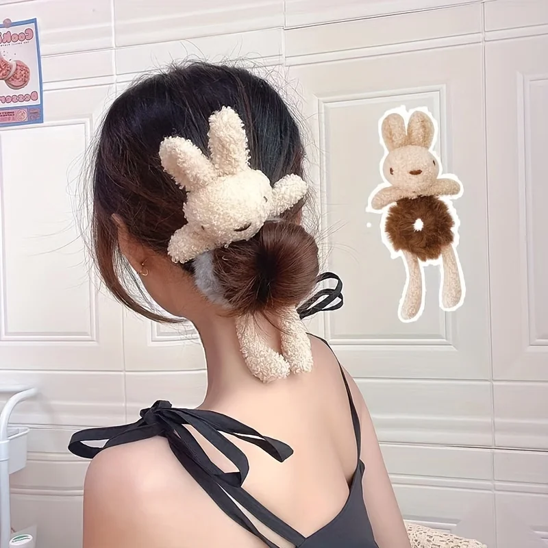 Soft Plush Rabbit Hair Tie Elastic Comfortable Hair Accessory Cartoon Animal Design Headband