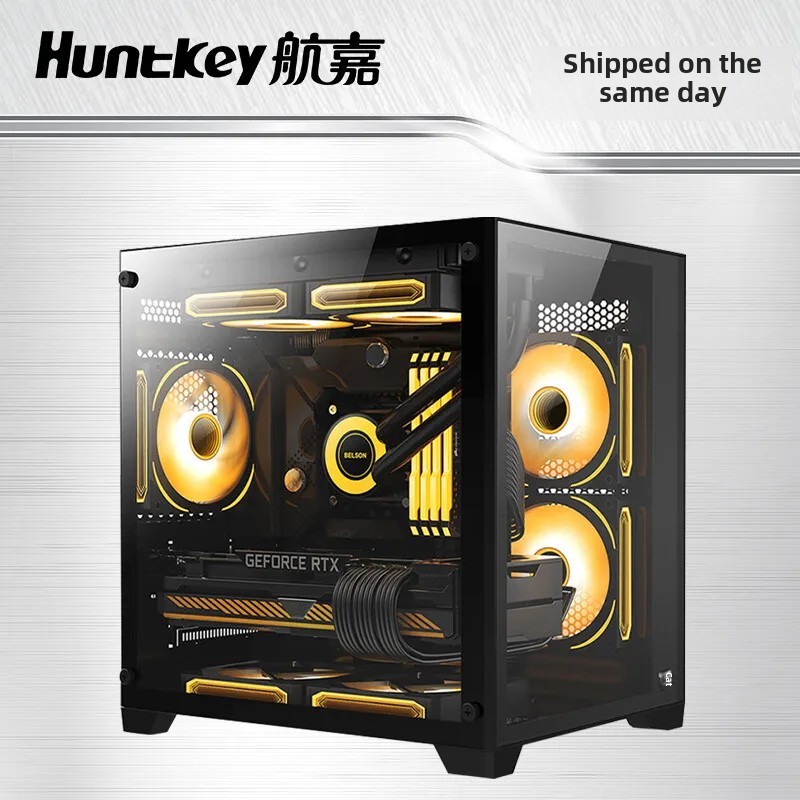 Hasinga V320 Computer Case White M-ATX Mid-Tower Glass Side Transparent Desktop Host Glass Scene Room Small Computer Case