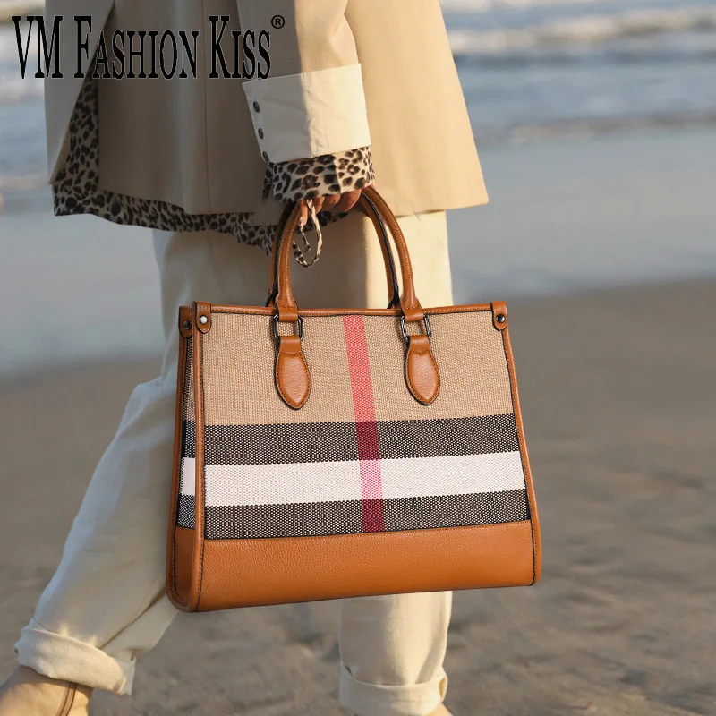 

VM FASHION KISS полосатая холщовая + натуральная кожа, женские сумки-тоут, вместительный Набор сумок, повседневная сумка через плечо, сумка для покупок