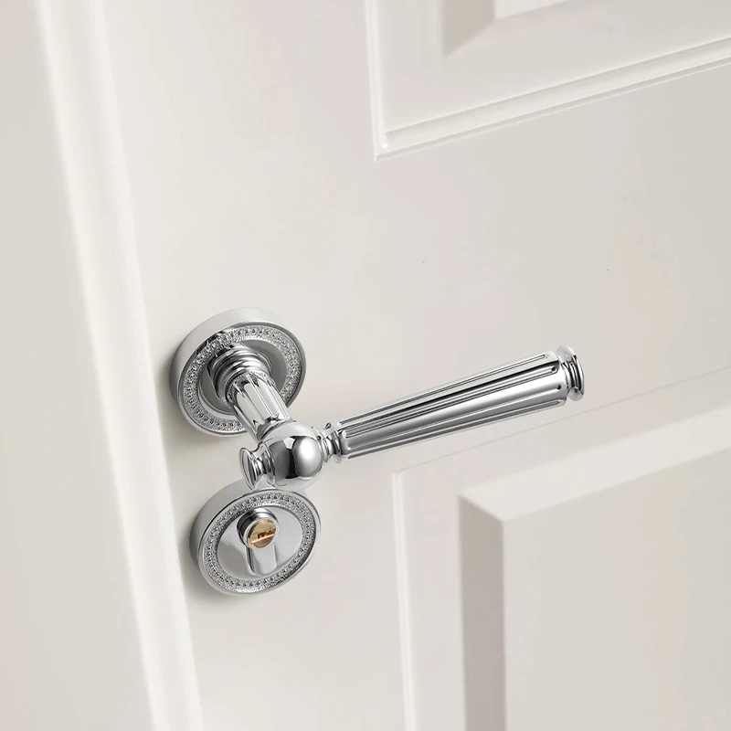 Indoor Bright Silver Split Cream Style Set Simple American French Bedroom Silent Handle Wooden Door Lock