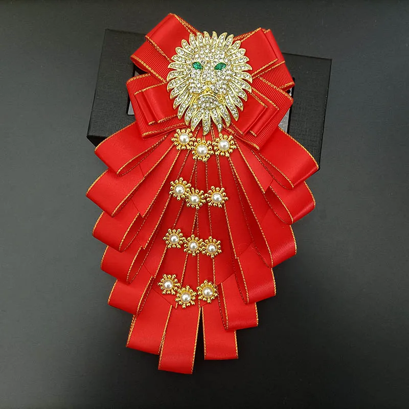 Original-Design Schleife mit Strass Löwenkopf-Brosche Handgefertigter Schmuck Geschenk für Männer und Frauen Hochwertige Hochzeits-Kragenblume Fliege – Detail 9