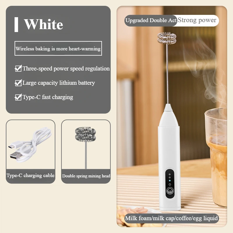 Electric MINI Milk Frother Type-C Handheld Blender USB Charging 3 Speeds Foam Maker BakingTools Cooking Tools Kitchen Supplies