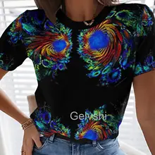 

Funny Graffiti y2k T-shirts Peacock Feather 3d Print T Shirt Women Round Neck Hip Hop Lady Blouses Oversized Casual 2022 Tshirt
