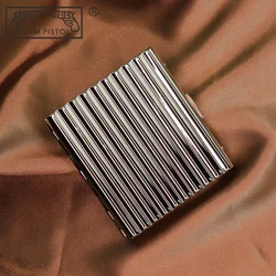 Luxurious Gold Striped Cigarette Holder Case - Premium Metal Retro Design, Durable Structure, Holds 20 Cigarettes (Silver)
