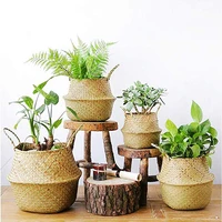 Woven Storage Basket Natural Seagrass Handmade Folding Clthoes Laundry Basket Straw Wicker Rattan Storage Flower Pot Beach Bag 2
