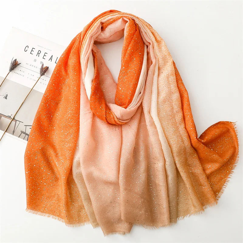 Plain Ombre Gradient Shimmer Glitter Fringe Viscose Shawls Scarf