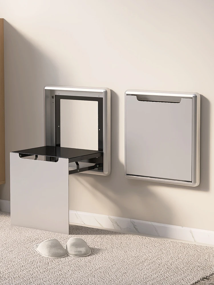 

Folding wall mounted entrance foyer, invisible shoe wearing bathroom stool at home entrance