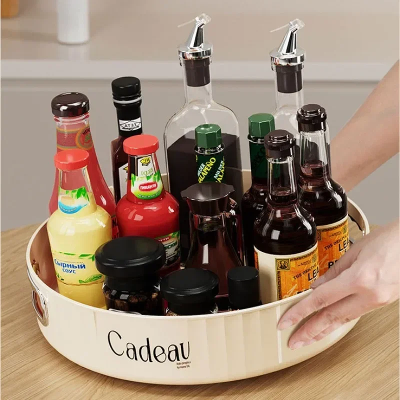 360Degree Rotatable Round Tray Countertop Multi Purpose Storage Tray Rotating Storage Rack Kitchen Bathroom Organization storage tray rotating storage organizer