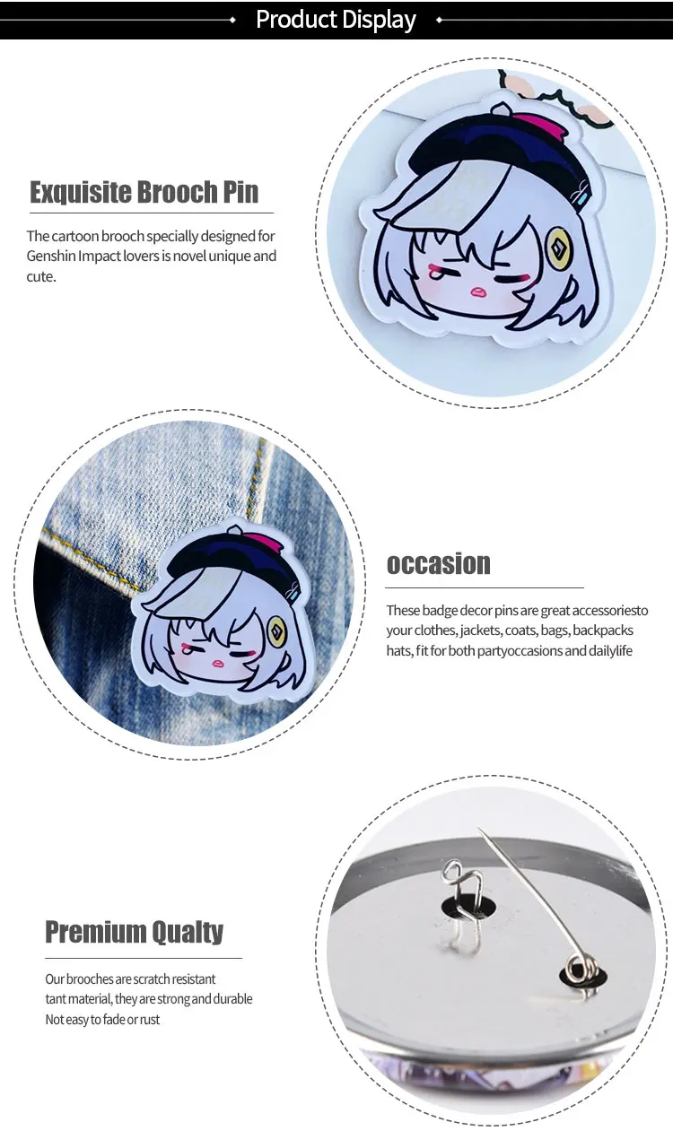 Game Genshin Impact Venti Keqing Xiao Pins  Button Brooch Chest Ornament Clothing for Backpacks Cosplay Itabag Collection