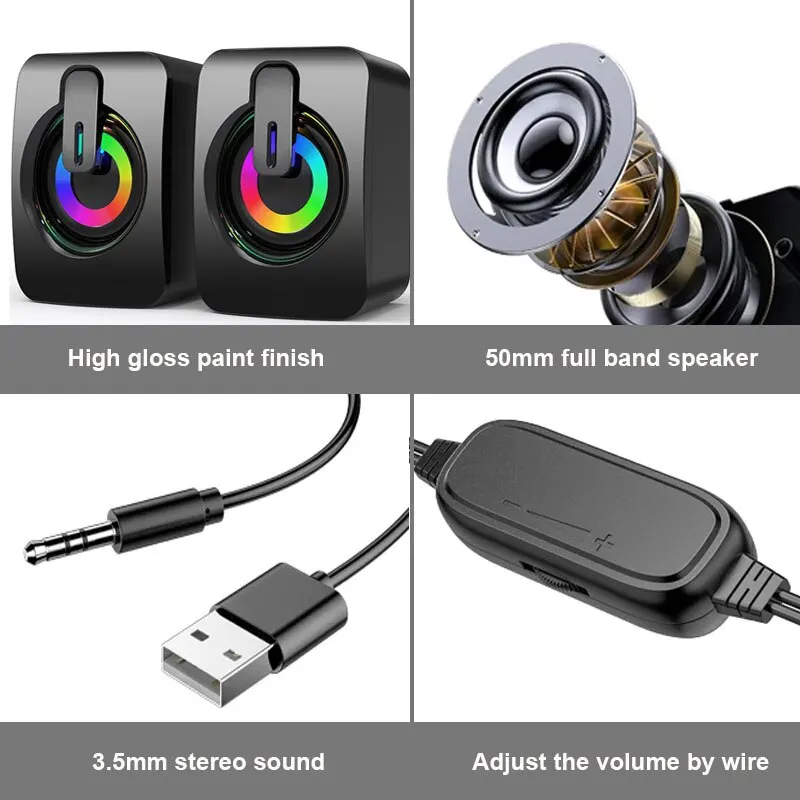 Mini Speakers Sound Box HIFI Stereo Microphone With LED Light Surround Music RGB Gaming Speaker For PC Laptops Computer_voghion.com