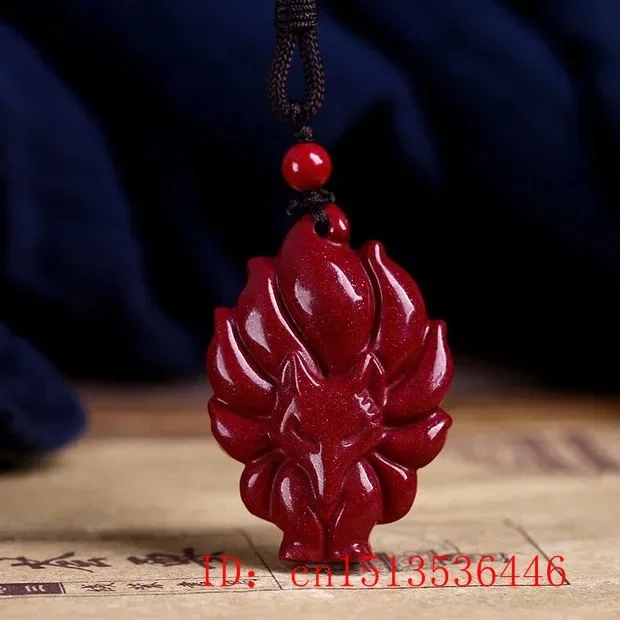 

Fashion Cinnabar Jade Nine tail fox Pendant Necklace Jewellery Chinese Hand-Carved Healing Women Man Luck Gift Sweater Chain