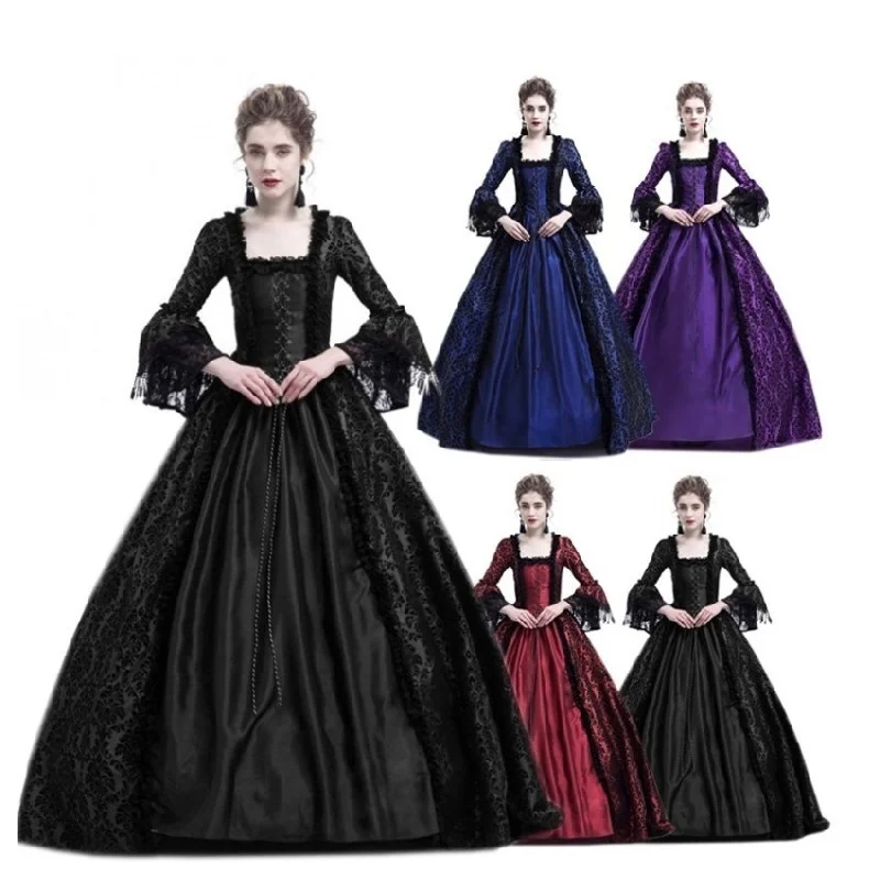 

Halloween Costume For Women Lace Stitching Large Flare Sleeve Medieval Dress Court Retro Europe and America Ball Gown