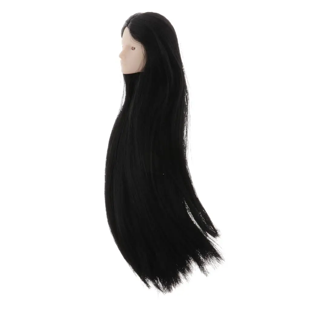 

1/6 скульптура головы куклы женщины черные волосы Сделай Сам детали для детей