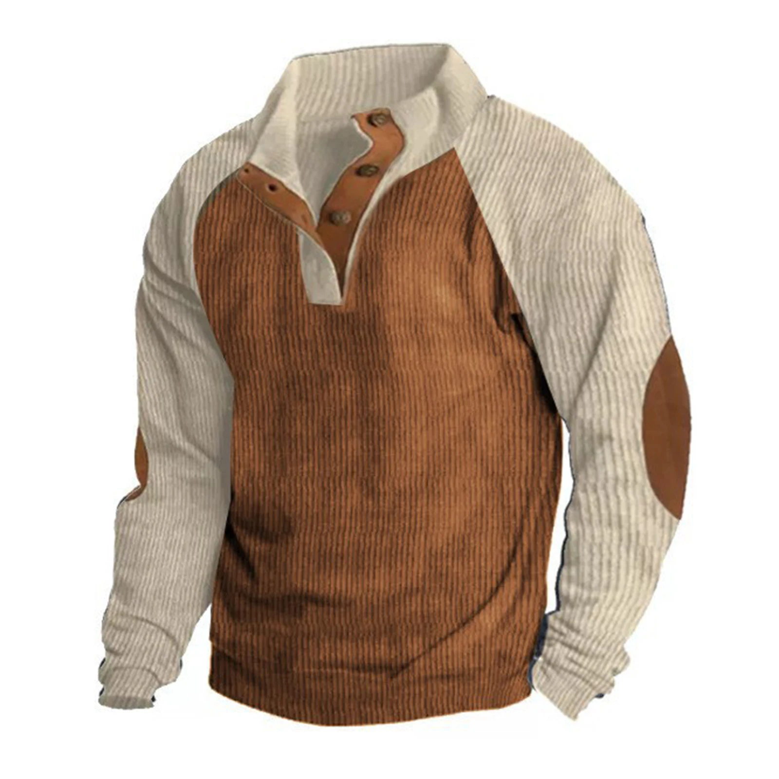 Pánská móda kontrast barva žebrované pulovr topy ležérní denně nést knoflík depo límec dlouhé rukáv mikina pro kemping cestovní