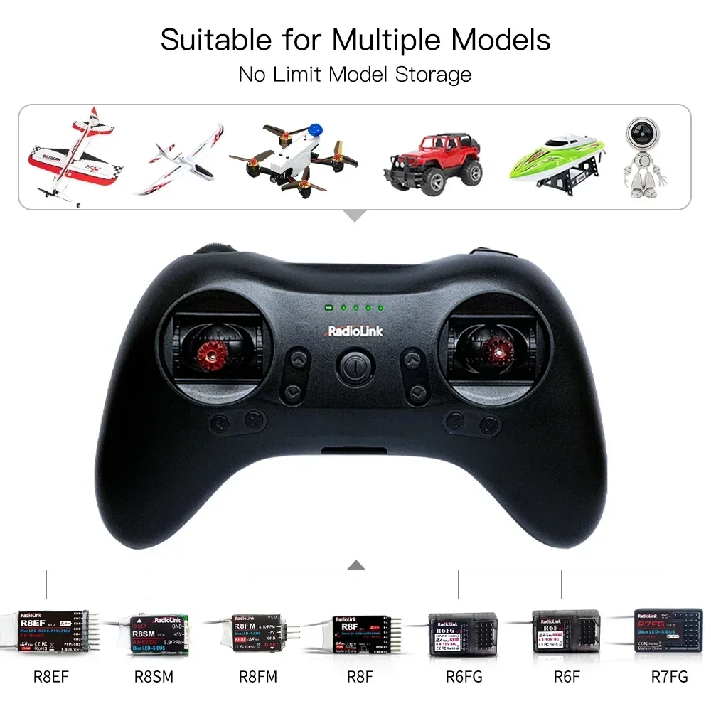 Récepteur RC 2.4GHz M2 T8S R8FM R8EF posé sur une surface, avec antenne dépliée