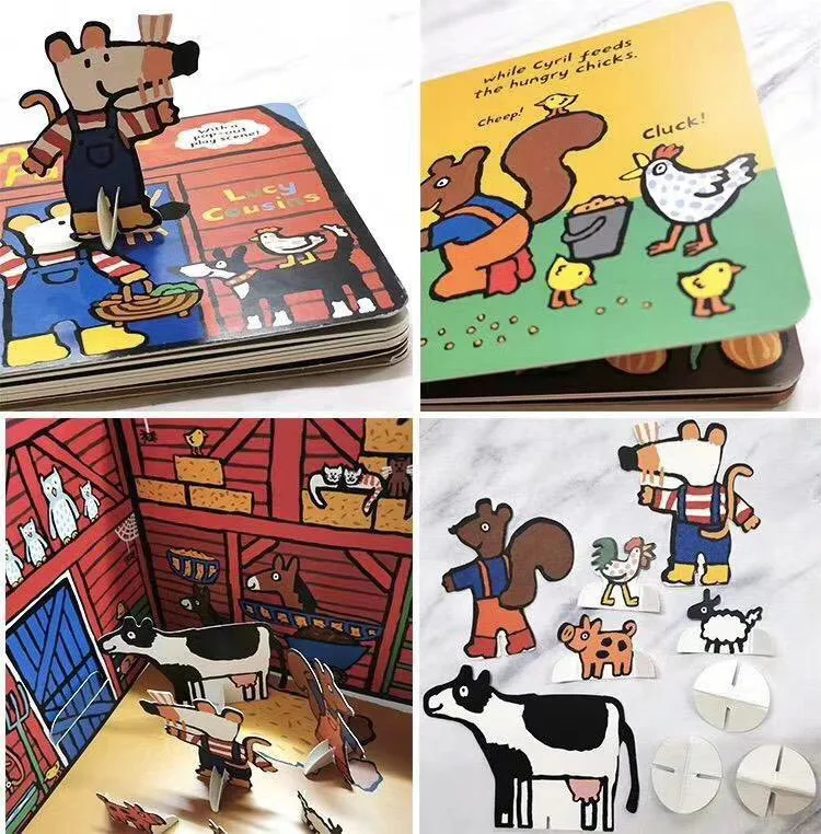 Maisy Mouse-tablero de escena 3D para niños y bebés, libro con imagen en inglés, IQ EQ, práctica de guardería, granja, casa, tienda, regalo de árbol de Navidad, 5 libros