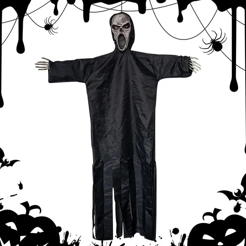 

Уличный Декор Призрака с голосовым управлением, Хэллоуин, крик, искусственные глаза, украшения, страшный призрак, черные свисающие украшения