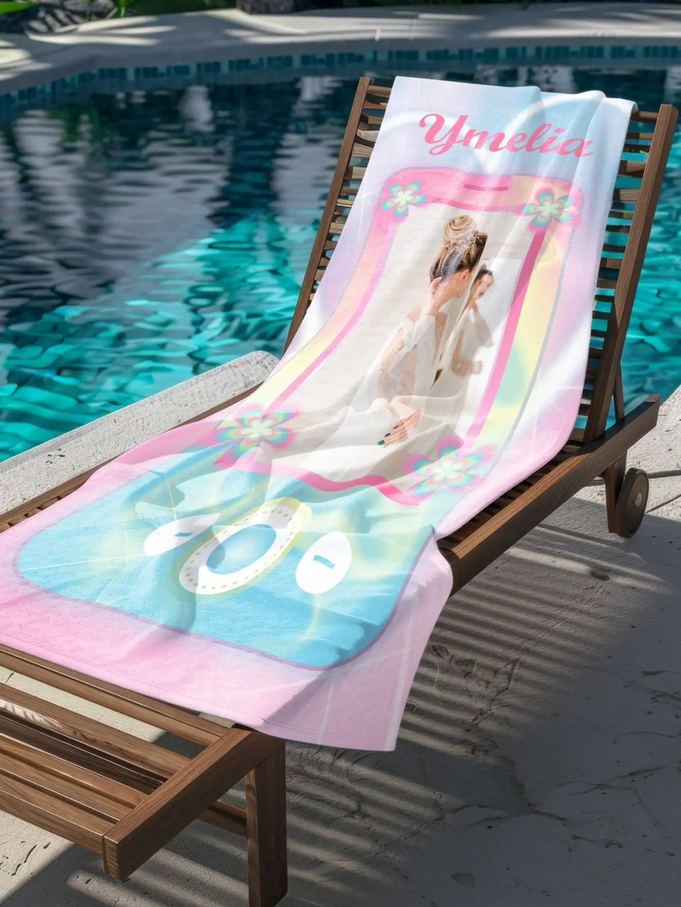 1PC Pink Romantic Background Personalized Custom Beach Towel - Customizable Name & Photo - Perfect for Beach Use