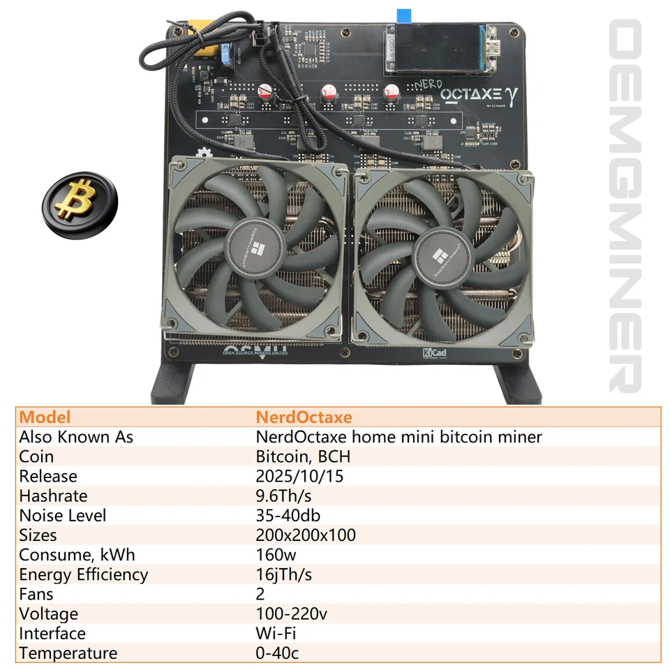 2025 New Bitaxe NerdOCTAxe Air Cooling 9.6Th/s 160W Miner NerdOctaxe Home  Mini Bitcoin BCH Dual Fans Mining Machine - AliExpress