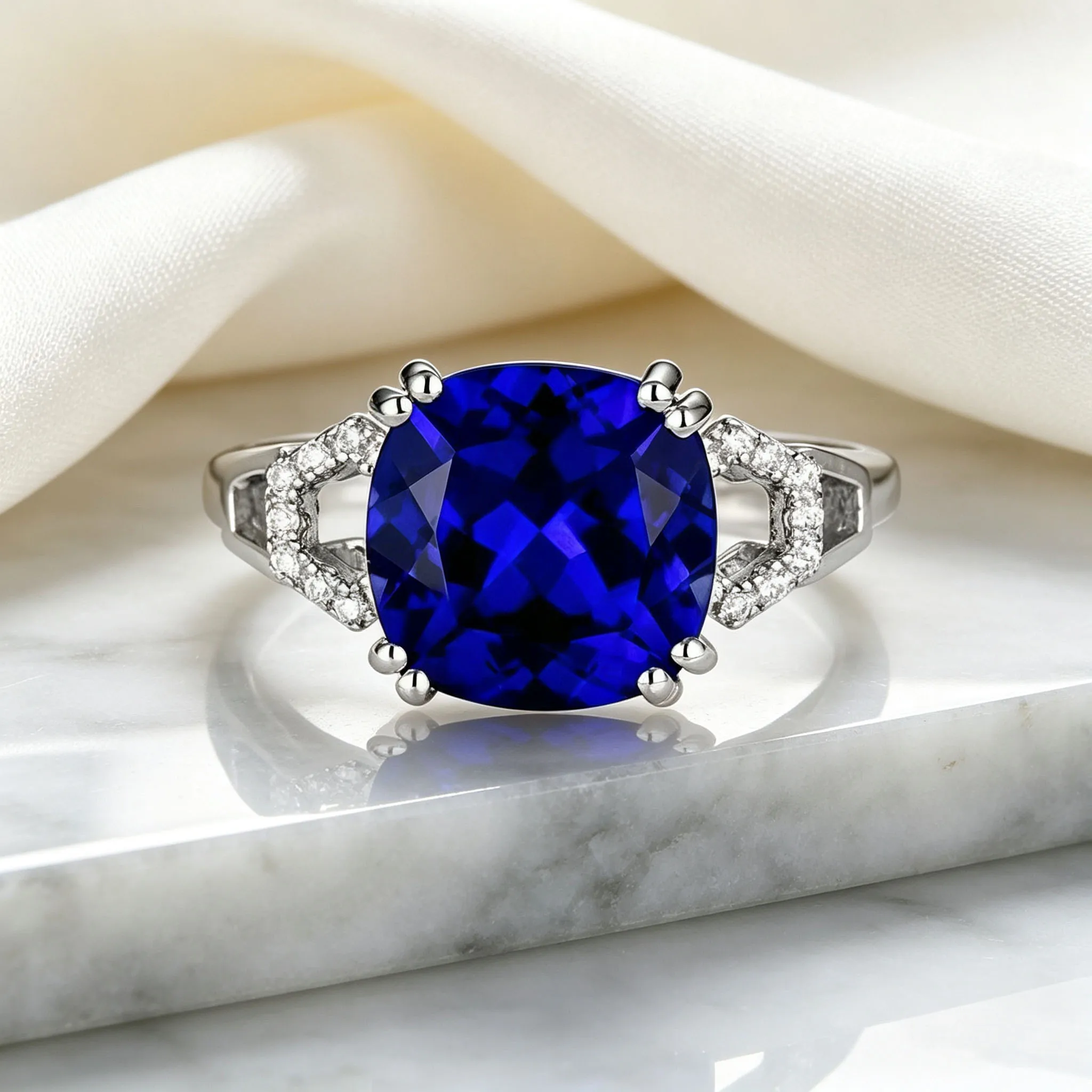 Elegant Women's Sterling Silver Ring with Blue Sapphire, Ruby, and Emerald Inlay