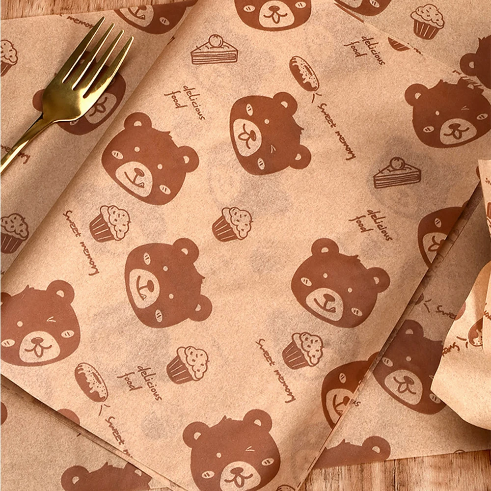 Baking Oil Paper Cute Bear Sandwich Bread Burger Fries Wrapping Paper Oil-Absorbing Kitchen Backing Mat 100 Sheet