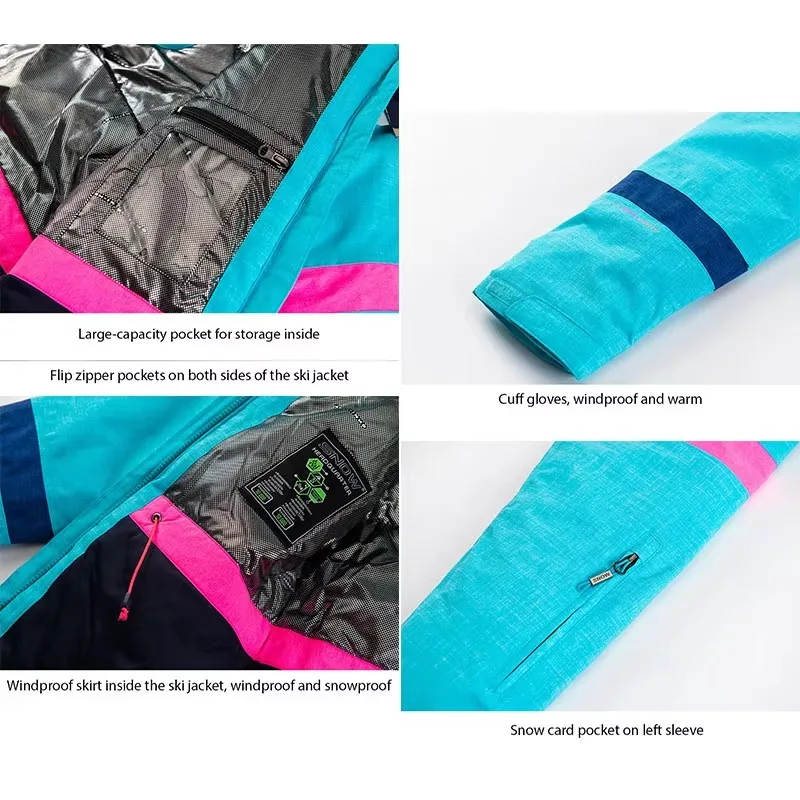 Women's Winter Ski Jackets Outdoor Windproof Waterproof Warm Skiing Snowboard Coats Female Breathable Ski Jacket Snow Equipment