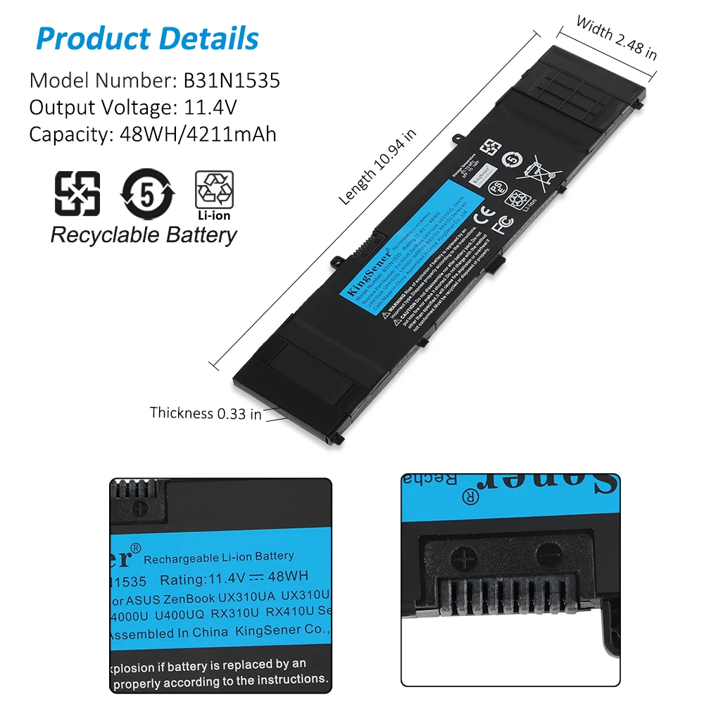 Bateria do Portátil de Kingsener B31n1535 para Asus Zenbook Ux310 Ux310ua Ux310uq Ux410 Ux410u Ux410ua Ux410uq U4000u U400uq Rx310u 48wh - Imagem 4