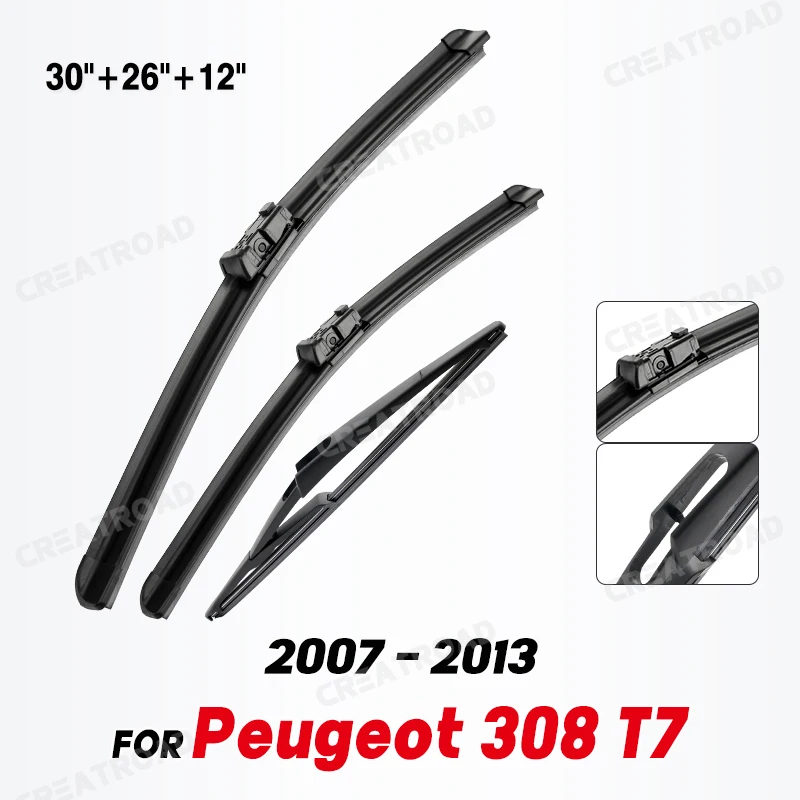 

Щетки стеклоочистителя LHD передние и задние для Peugeot 308, T7, хэтчбек, 2007-2013, лобовое стекло, 30 дюймов + 26 дюймов + 12 дюймов