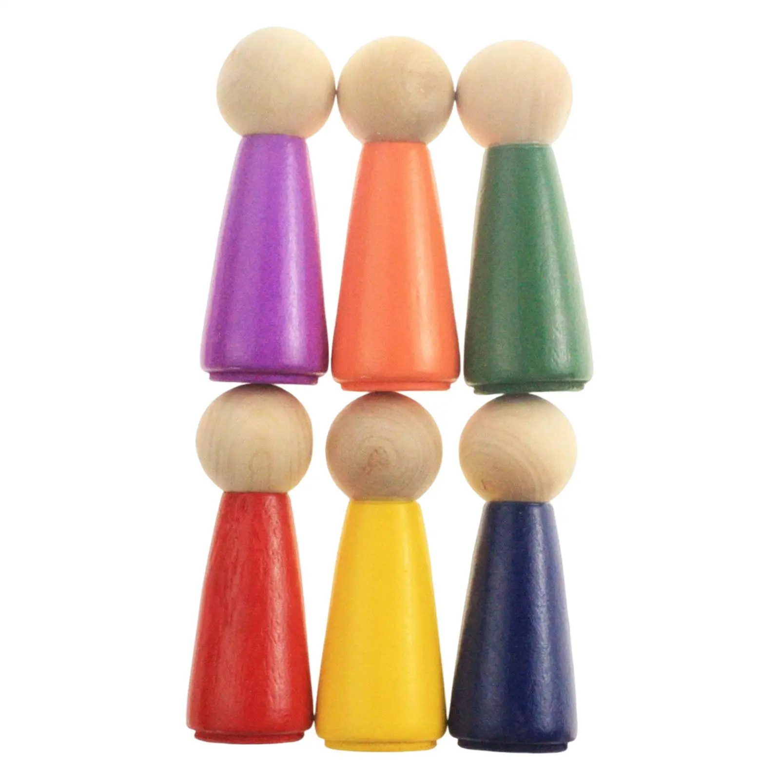 2-4pack 6x Wooden Peg Dolls Tiny People Figures Educational for Toddlers