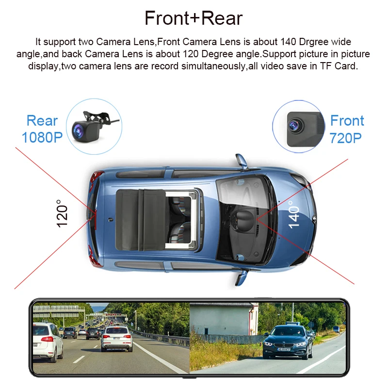 12" Touch Screen 4G ADAS Car Smart Rearview Mirror Video Recorder GPS Navigation DVR 2GB+32GB Dual Camera Android 8.1 Dashcam