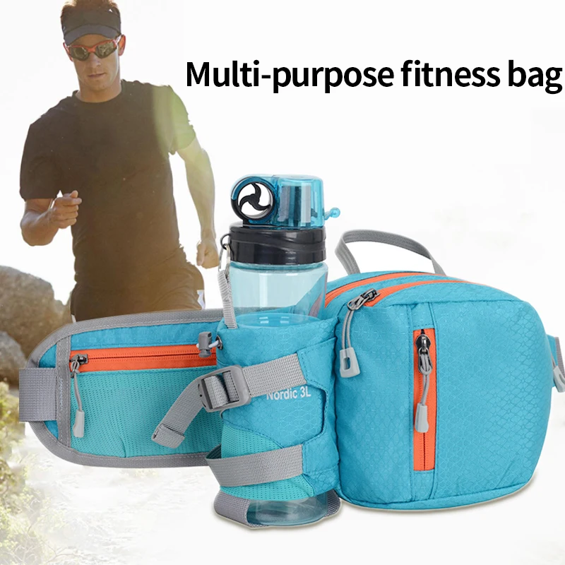 Waist Bag Waterproof Nylon Hiking Fanny Waist Pack Sports Bum Waist Bag Running Bag with Bottle Holder
