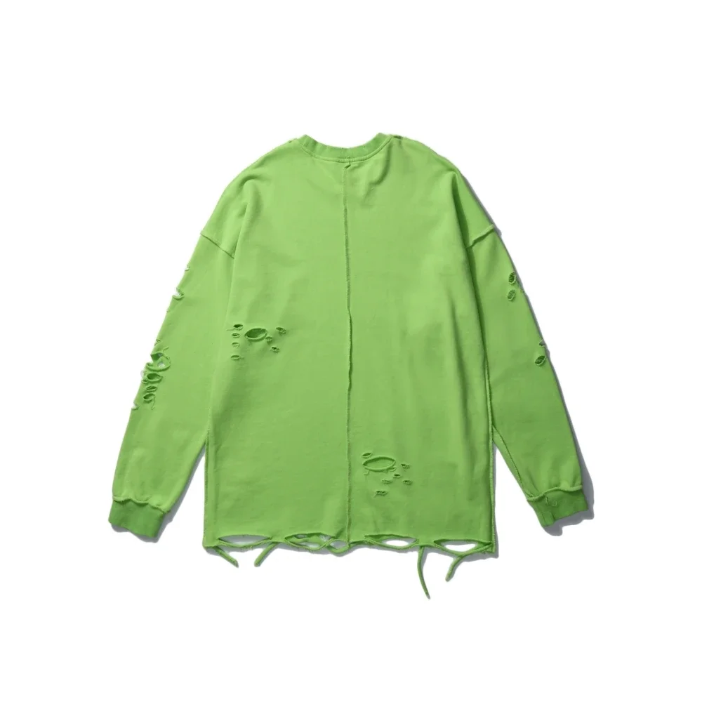 Camisolas rasgadas de manga comprida para homens e mulheres, pulôveres de ombro, streetwear com buracos rasgados, roupas grunge, sloth tops, primavera