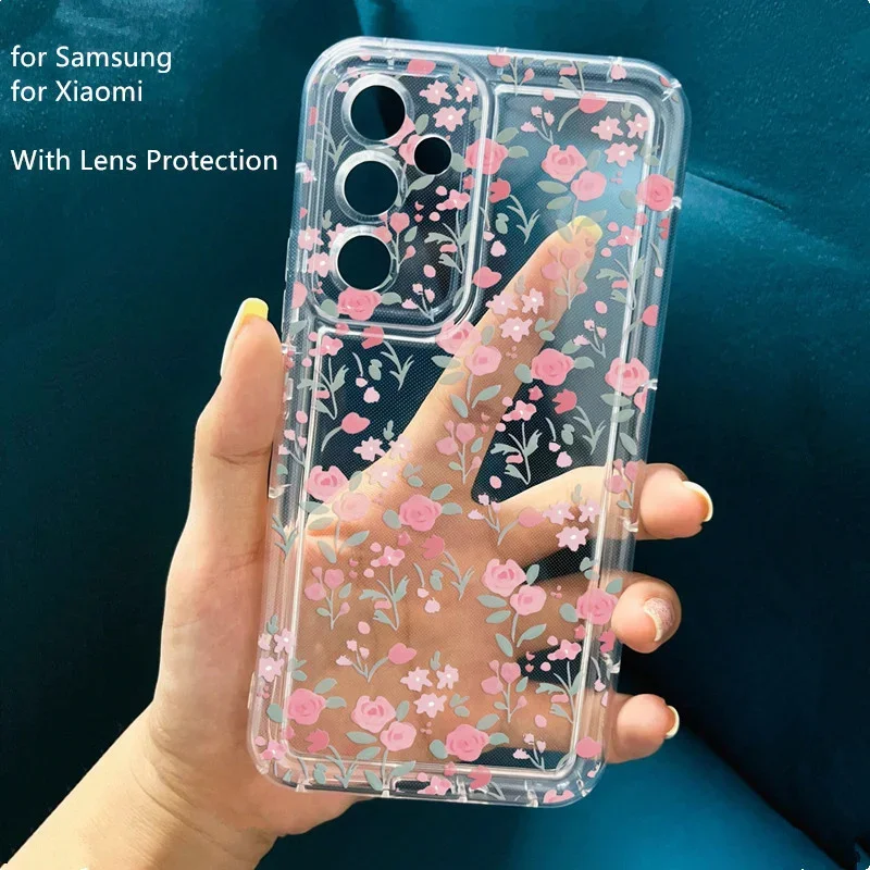 Pink Flower Strawberry Pattern Clear Phone Case