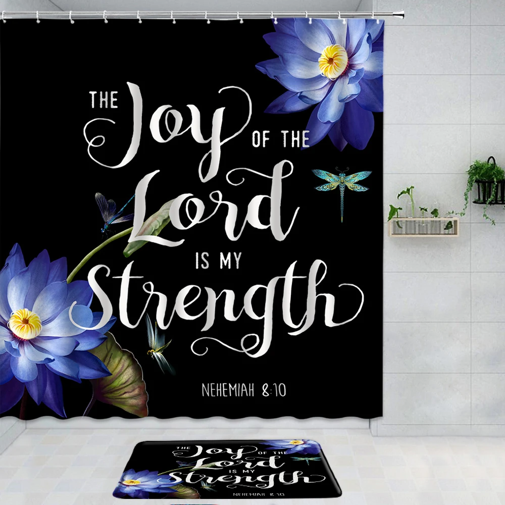

2pcs Purple Blue Lotus Flower Blossom Shower Curtain with Bath Mat Set Modern Bath Home Decor Cloth Fabric Bathroom Curtains