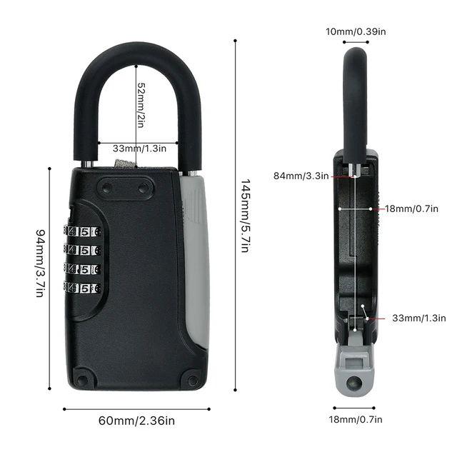 Padlock Key Lock Box Small Combination House-Outside Black Weatherproof 4 Digit Code Keys Safe Storage For Realtor Contractor 3