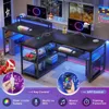 94.5" Office Computer Desk, 2 Person Gaming Desk with Storage, LED Lights, Keyboard Tray, Power Strip with USB & Monitor Stand 3