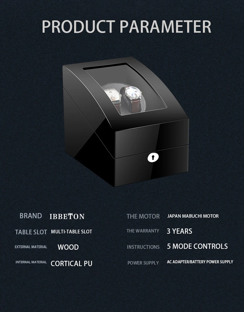IBBETON premium automatic watch winder with quiet Mabuchi motor and carbon fiber design